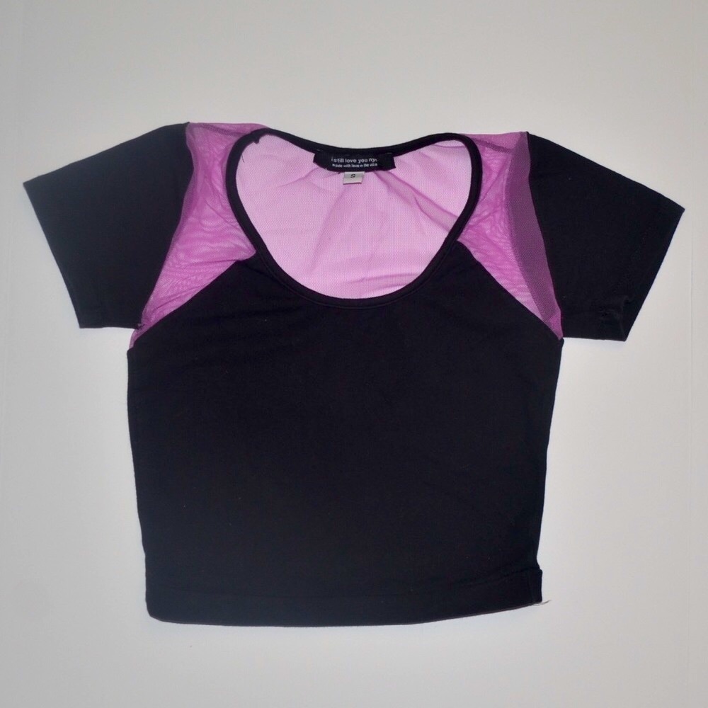 ISLYNYC Purple Mesh Black Stretchy Crop Top size S